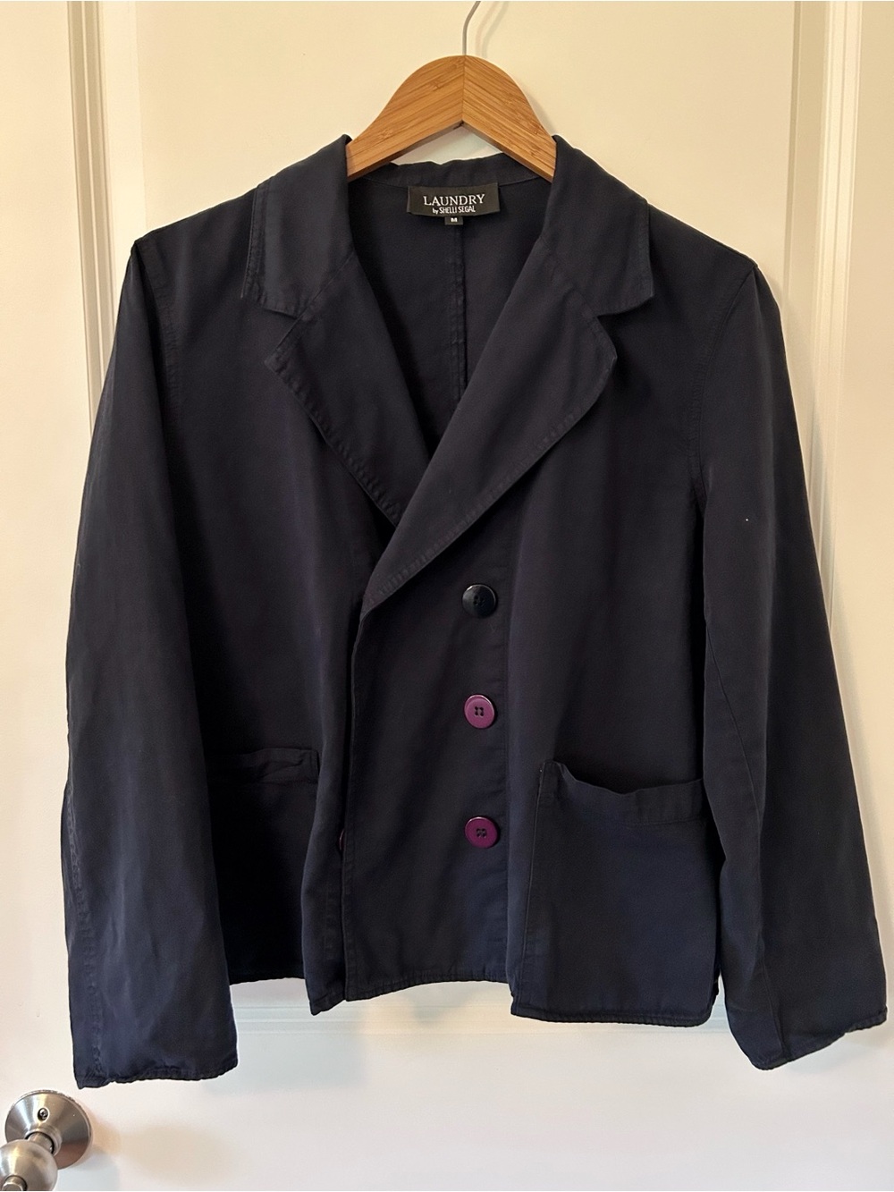 Laundry By Shelli Segal Navy Blazer with Purple Accent Buttons